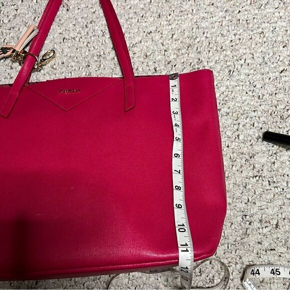 FURLA  Pink Leather Tote Bag with Eiffel Tower Charm Leopard Print Interior - Picture 10 of 16